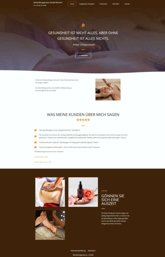 Screenshot der Webseite von Behandlungspraxis Gerald Wimmer